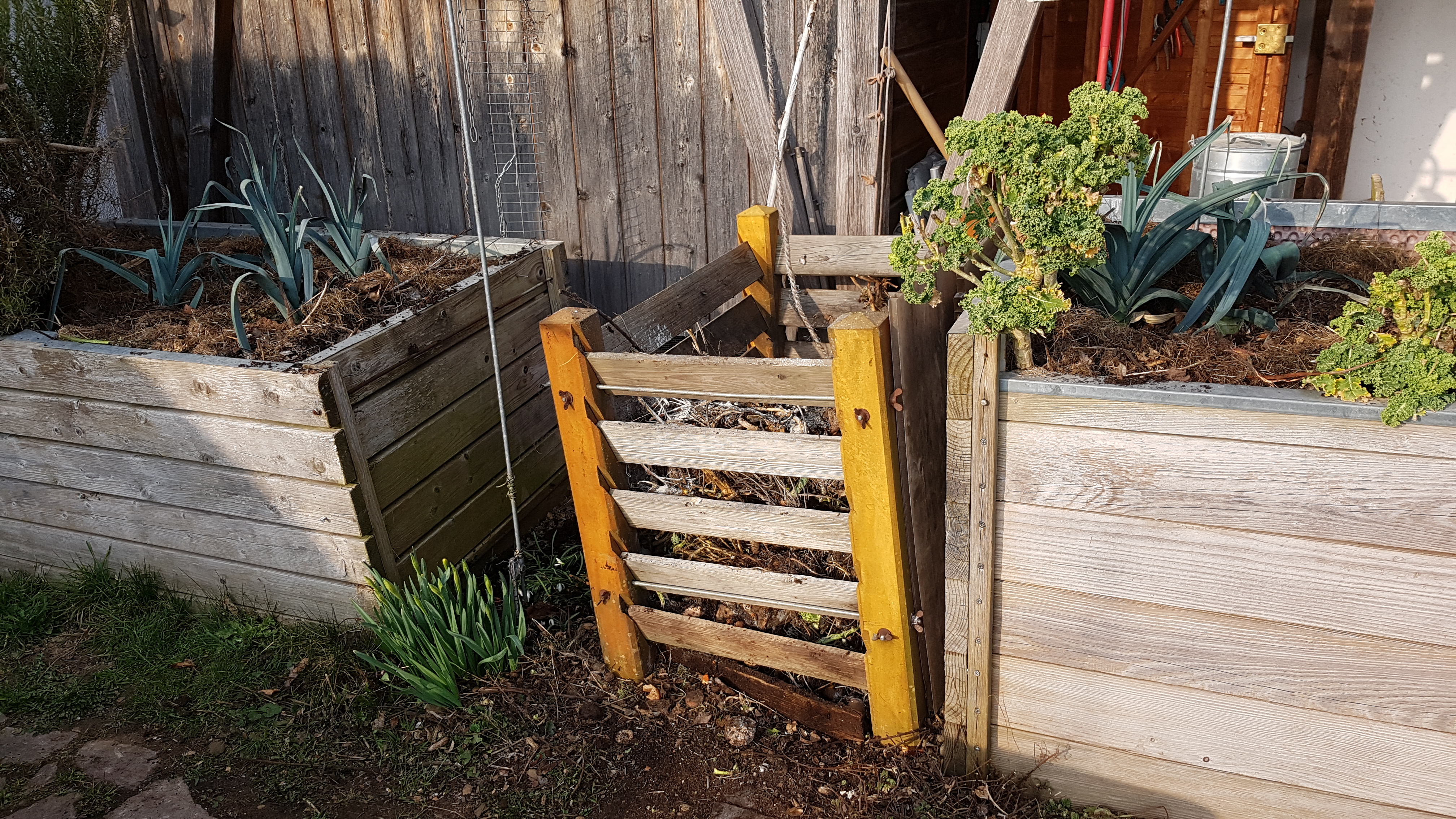 Kompost zwischen Hochbeeten